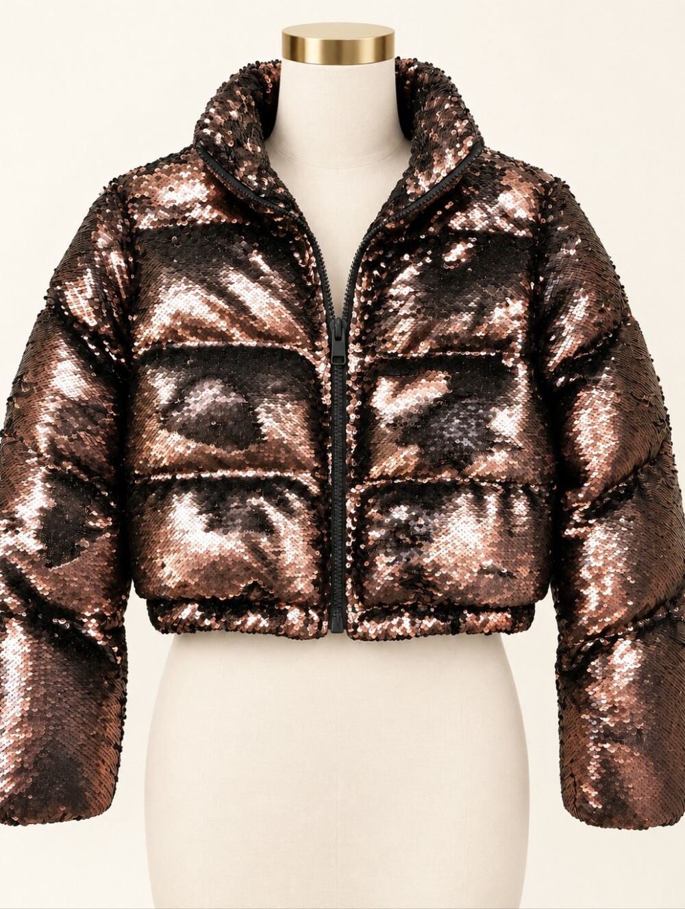 NWT AKIRA Silk Road Reversible Sequin Puffer Jacket Size M